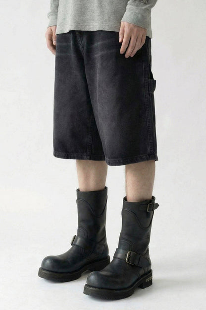 Vetements Aplique Biker Cross Hip-Hop Denim Short in Washed Black side