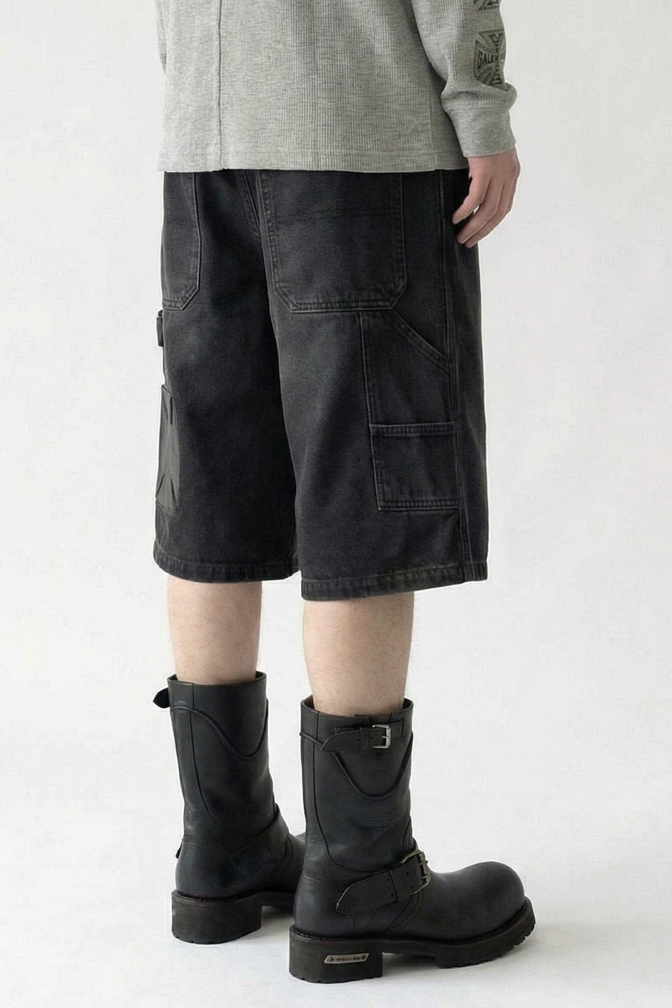 Vetements Aplique Biker Cross Hip-Hop Denim Short in Washed Black back