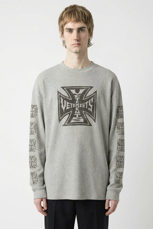 Vetements Biker Cross Waffle Long Sleeve in Grey