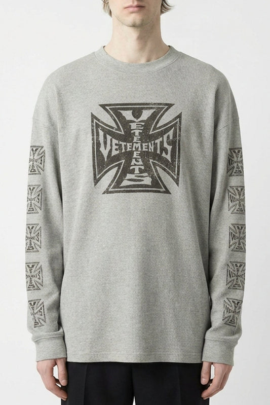 Vetements Biker Cross Waffle Long Sleeve in Grey
