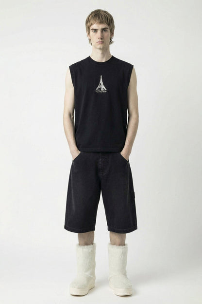 Vetements Crystal Paris Sleeveless T-Shirt in Black full look