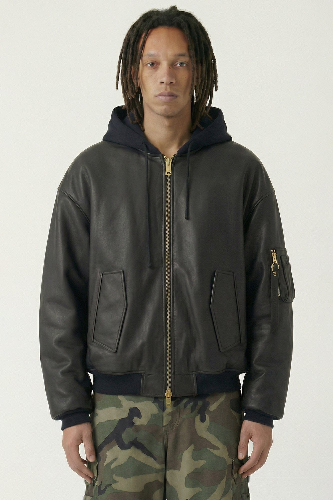 Vetements Leather Bomber with Attached Hood