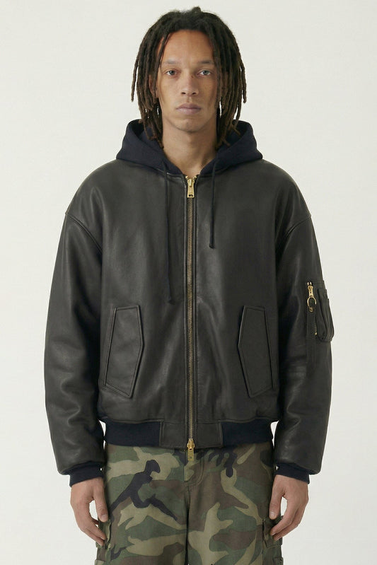 Vetements Leather Bomber with Attached Hood