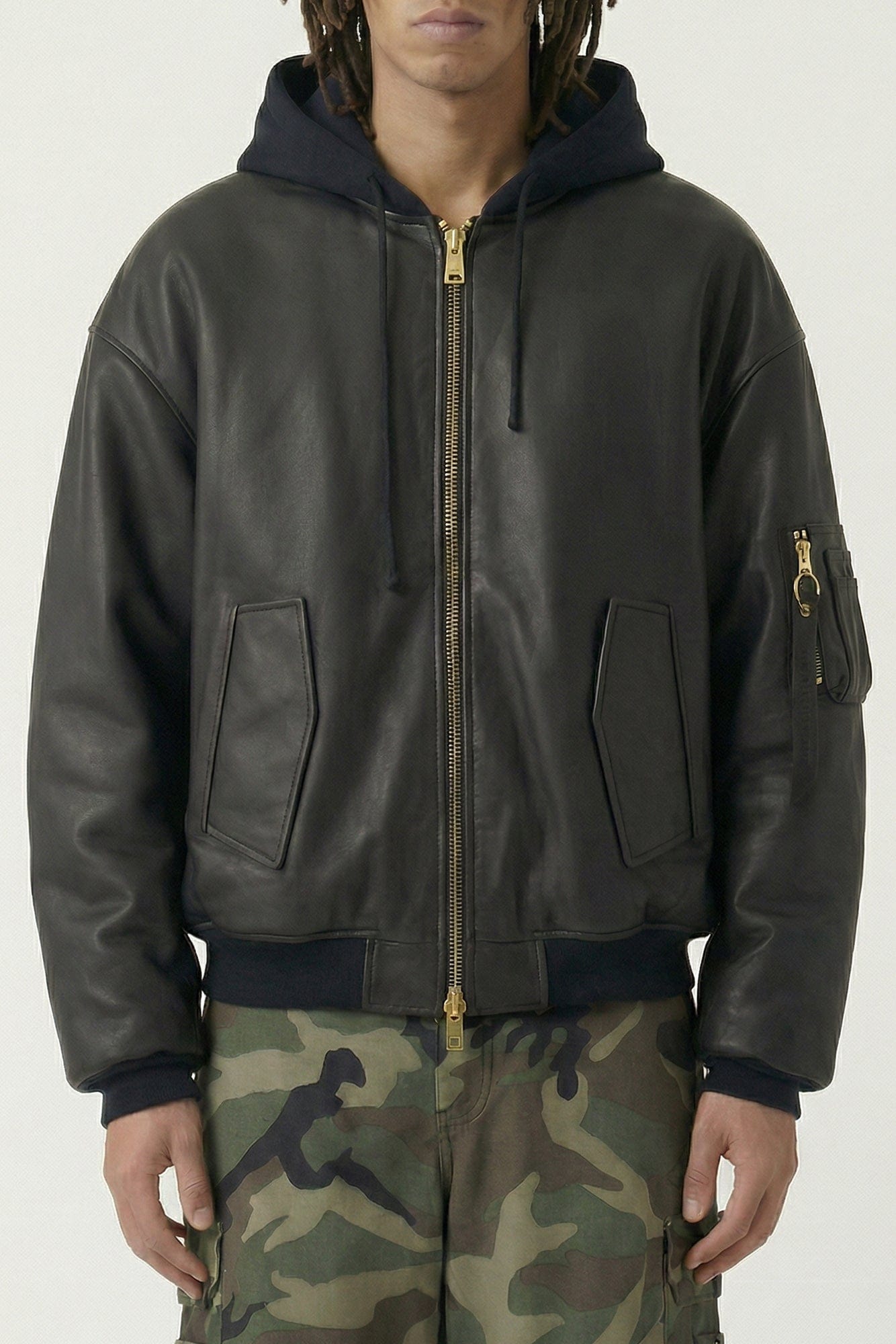 Vetements Leather Bomber with Attached Hood