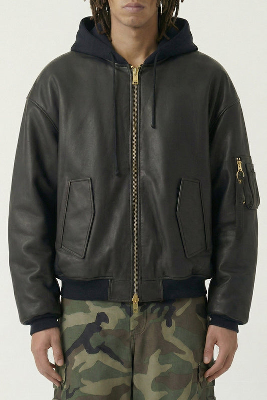 Vetements Leather Bomber with Attached Hood