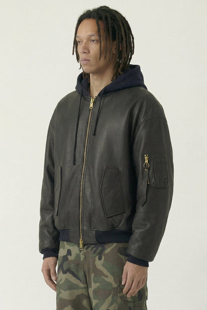 Vetements Leather Bomber with Attached Hood side
