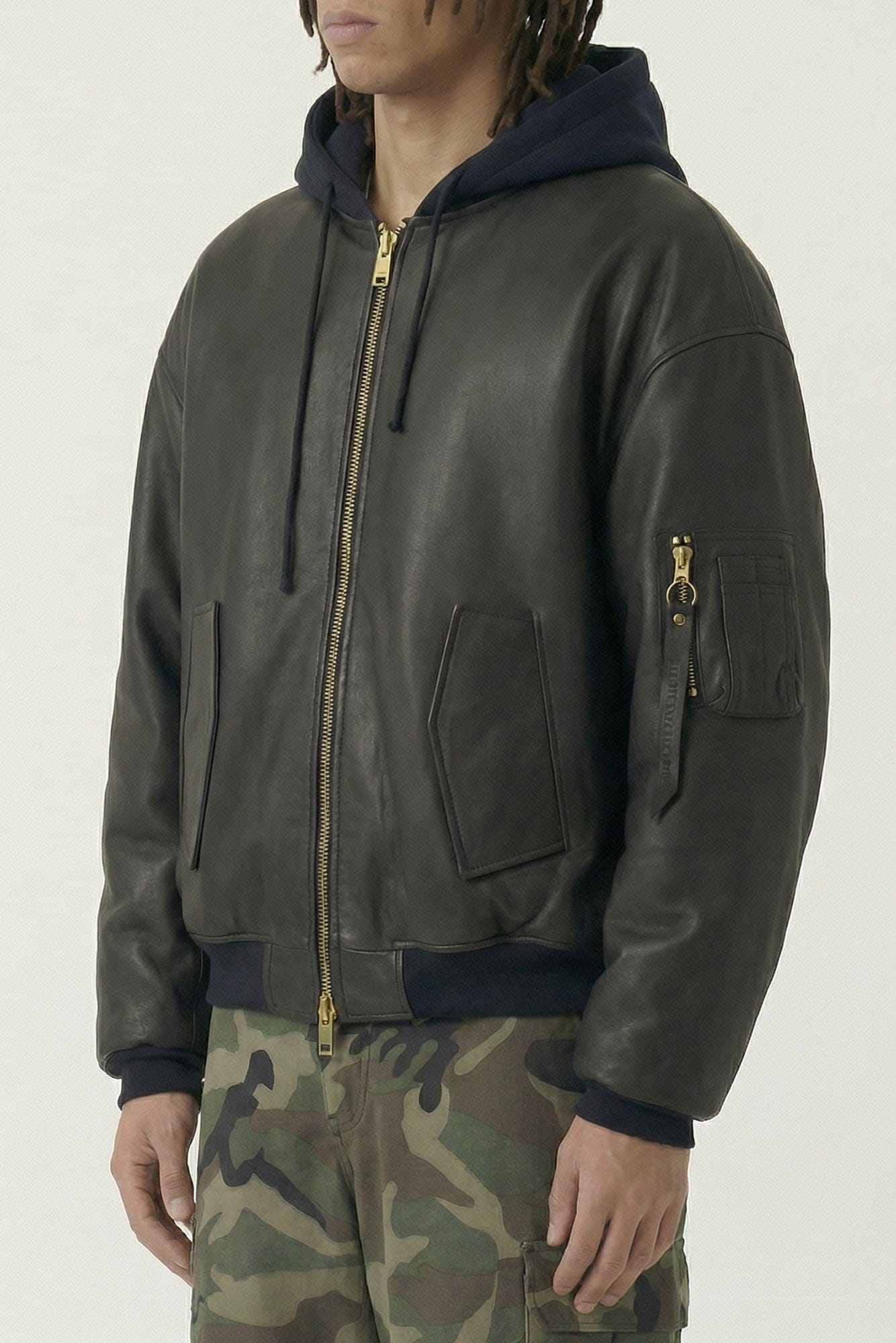 Vetements Leather Bomber with Attached Hood