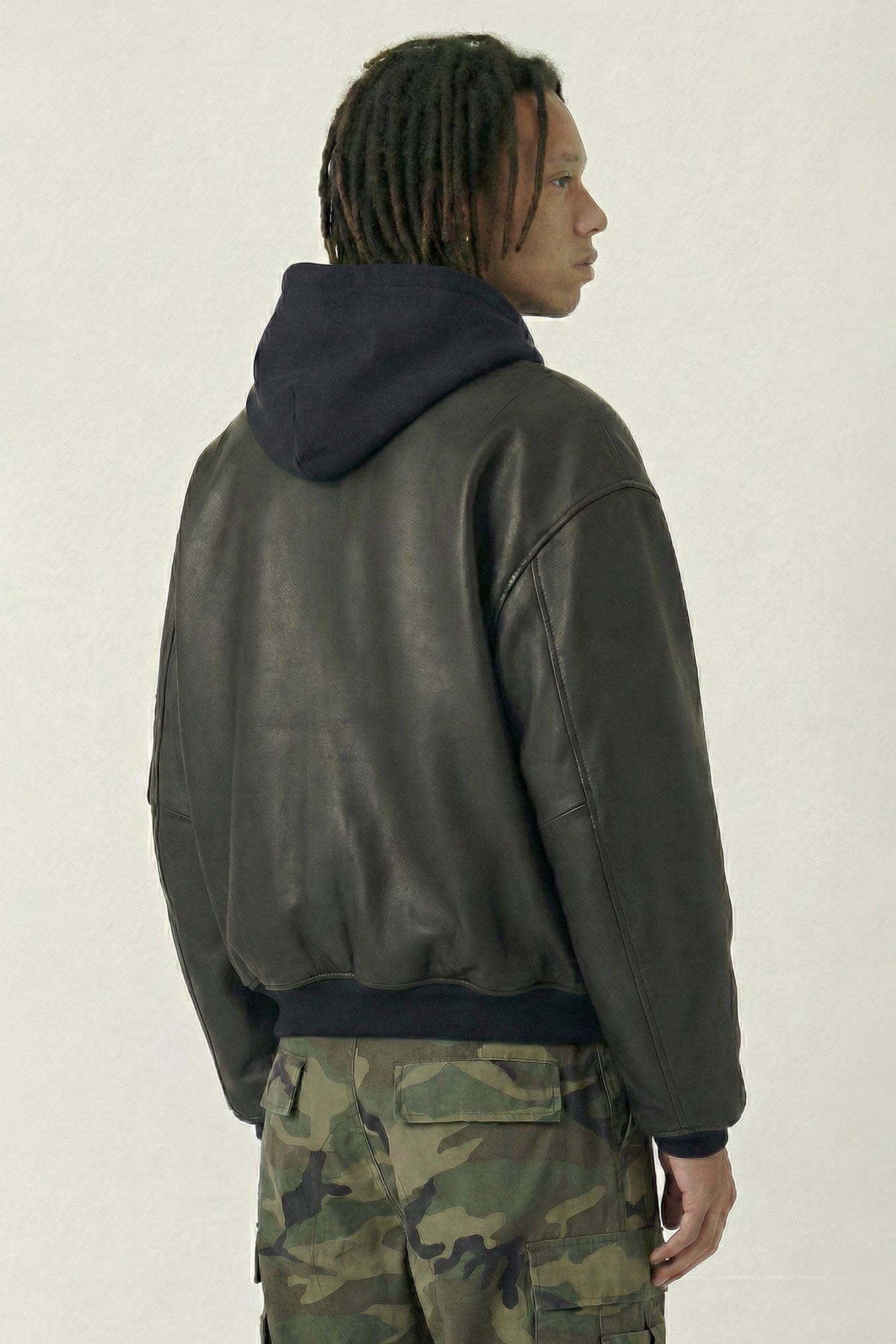 Vetements Leather Bomber with Attached Hood back
