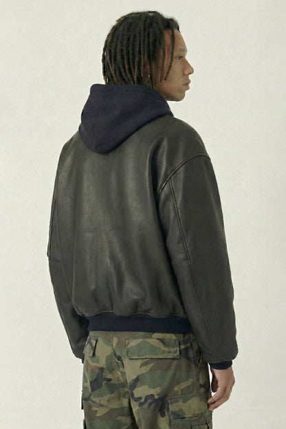 Vetements Leather Bomber with Attached Hood back