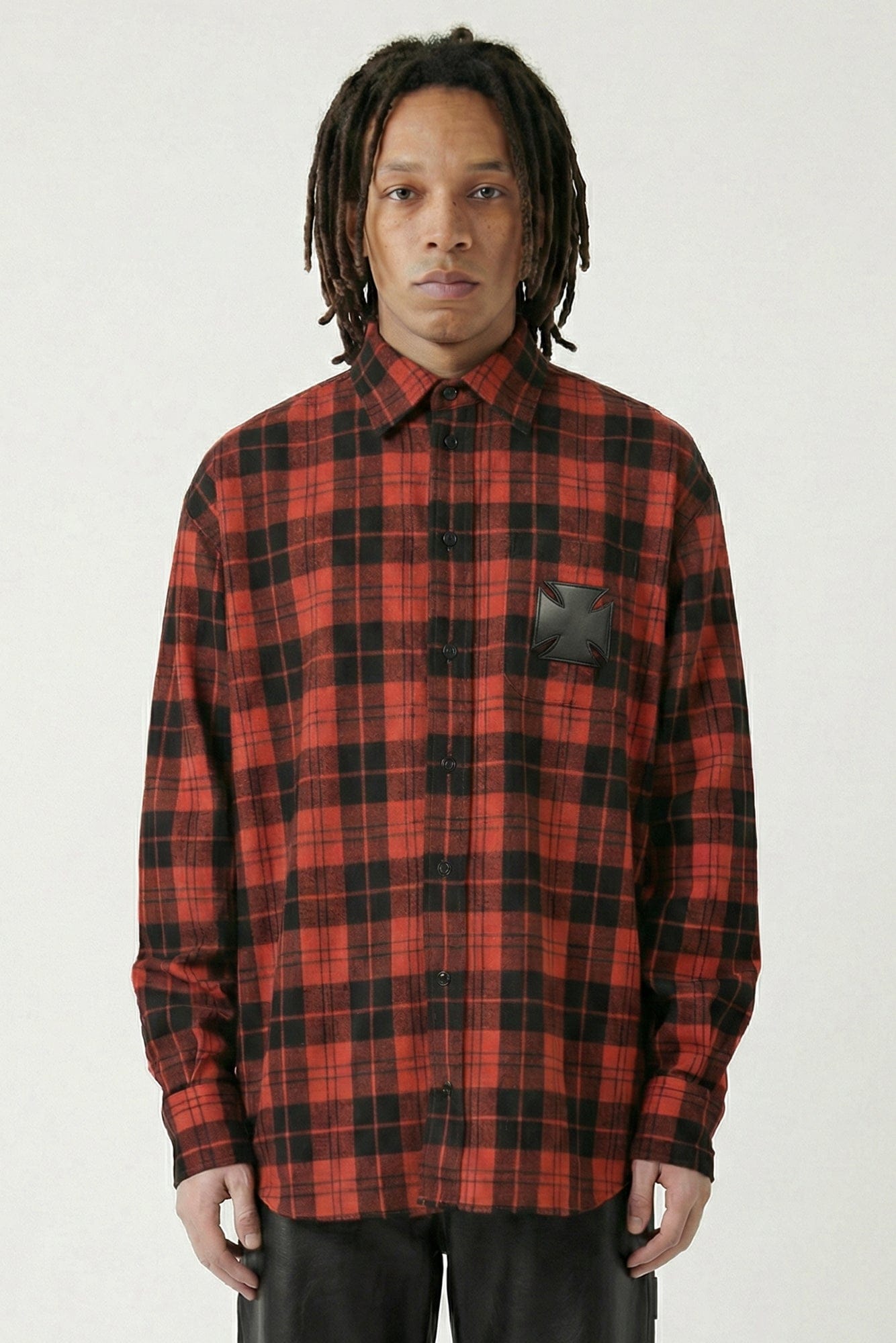 Vetements Leather Cross Flannel Shirt in Red