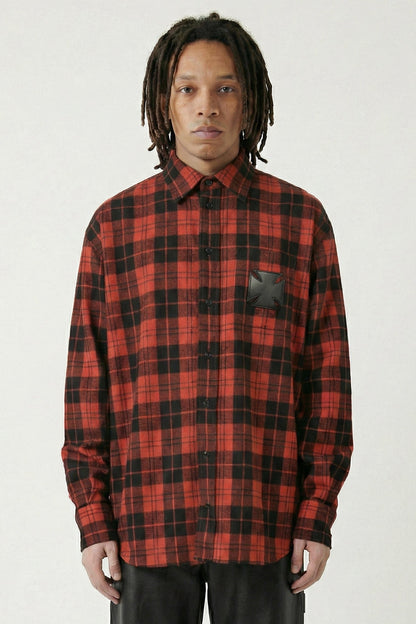 Vetements Leather Cross Flannel Shirt in Red