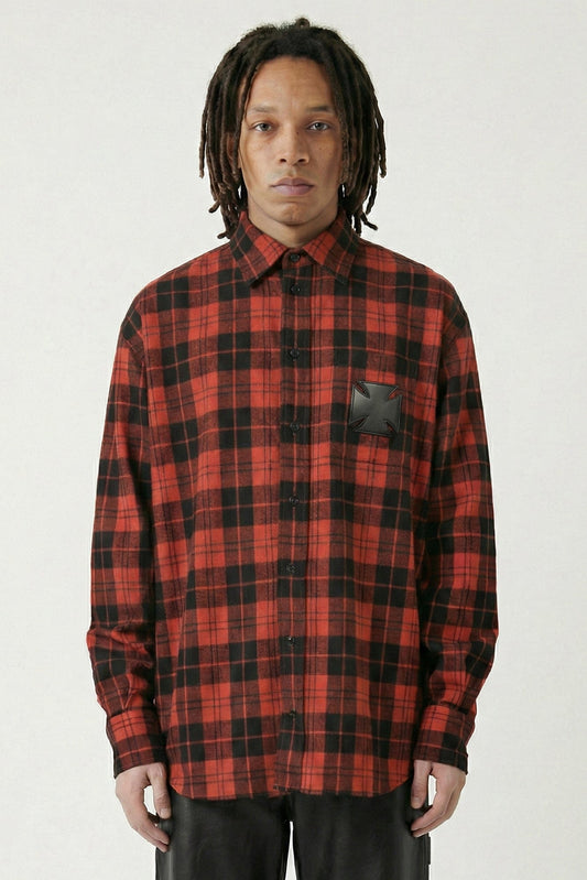 Vetements Leather Cross Flannel Shirt in Red