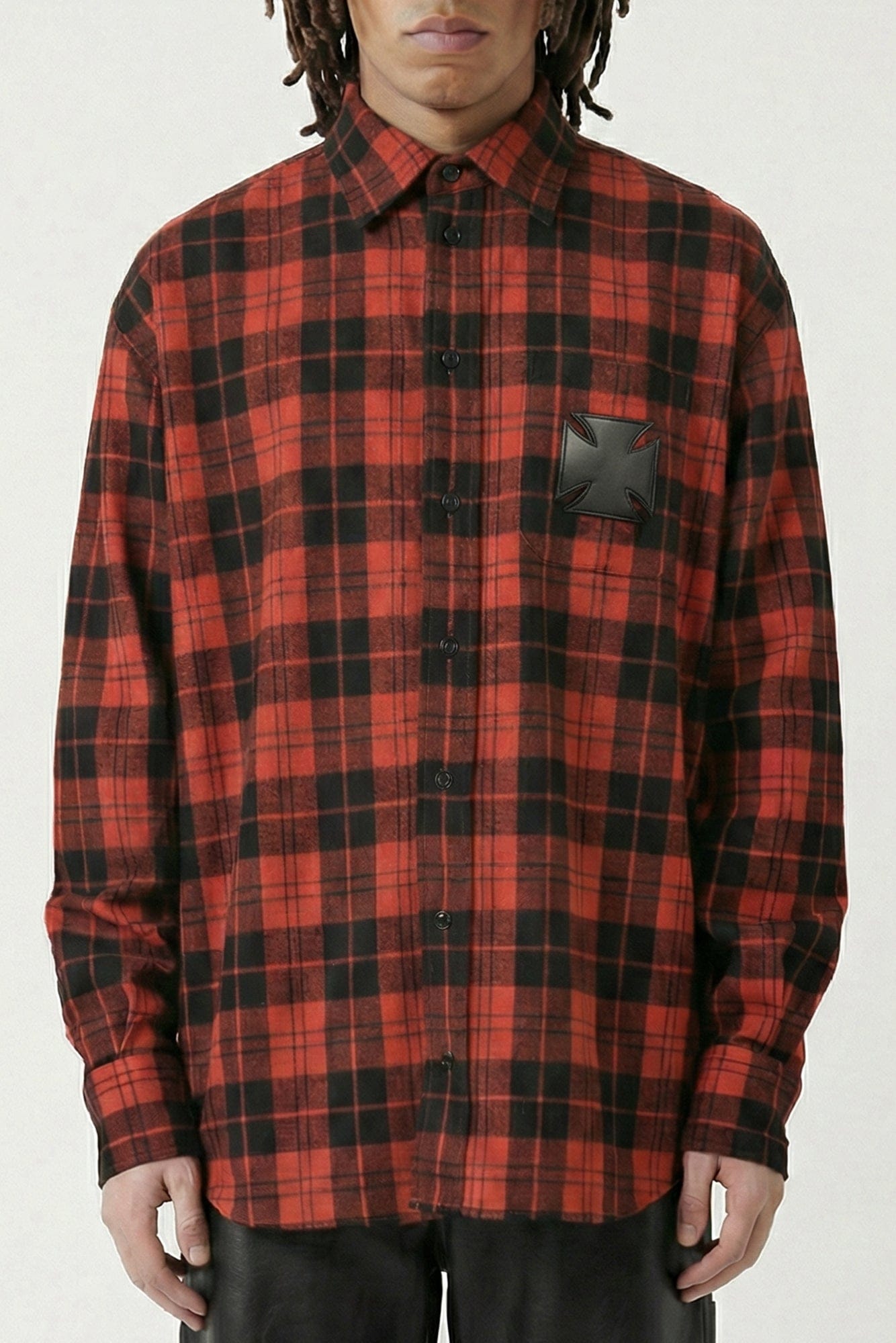 Vetements Leather Cross Flannel Shirt in Red