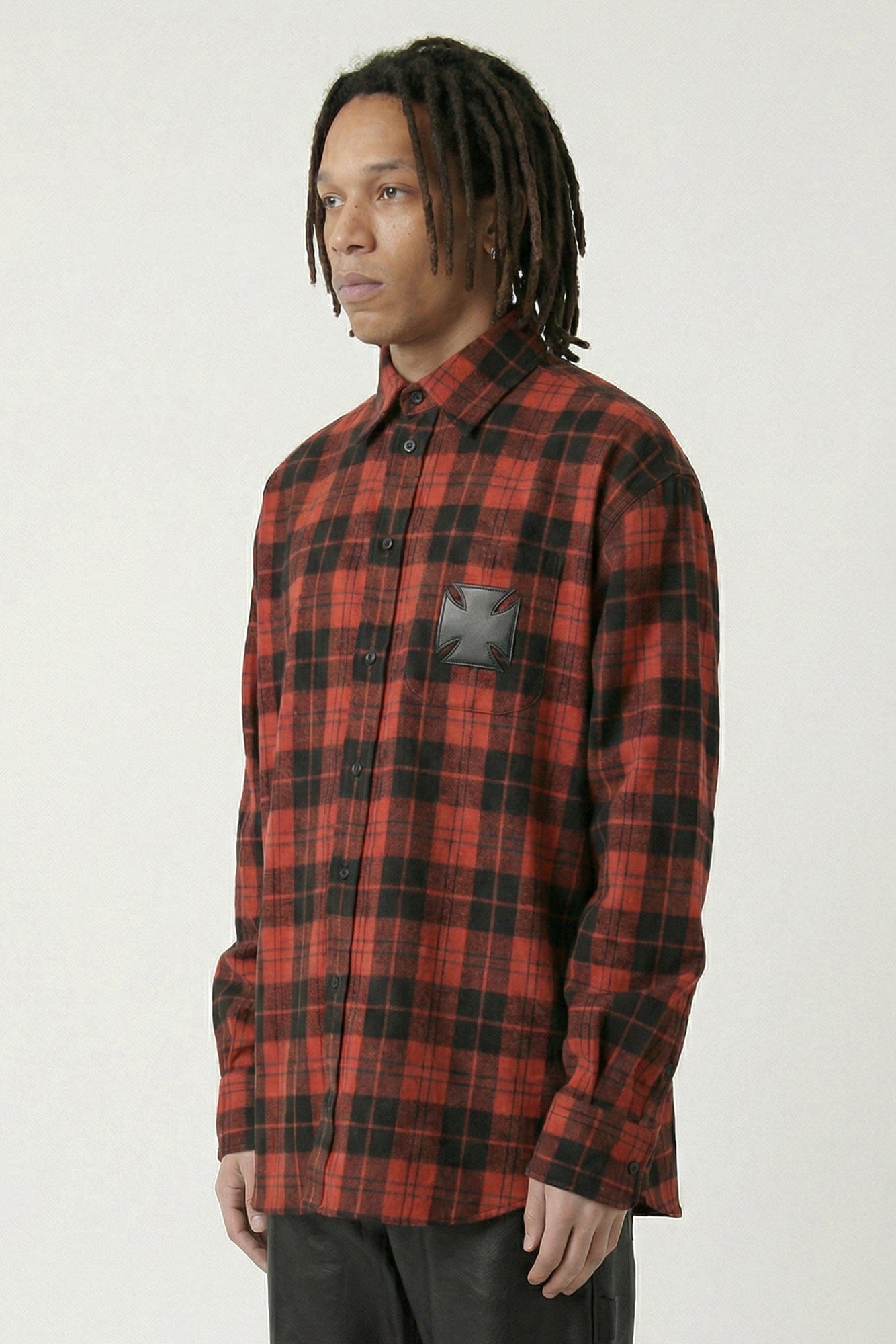 Vetements Leather Cross Flannel Shirt in Red