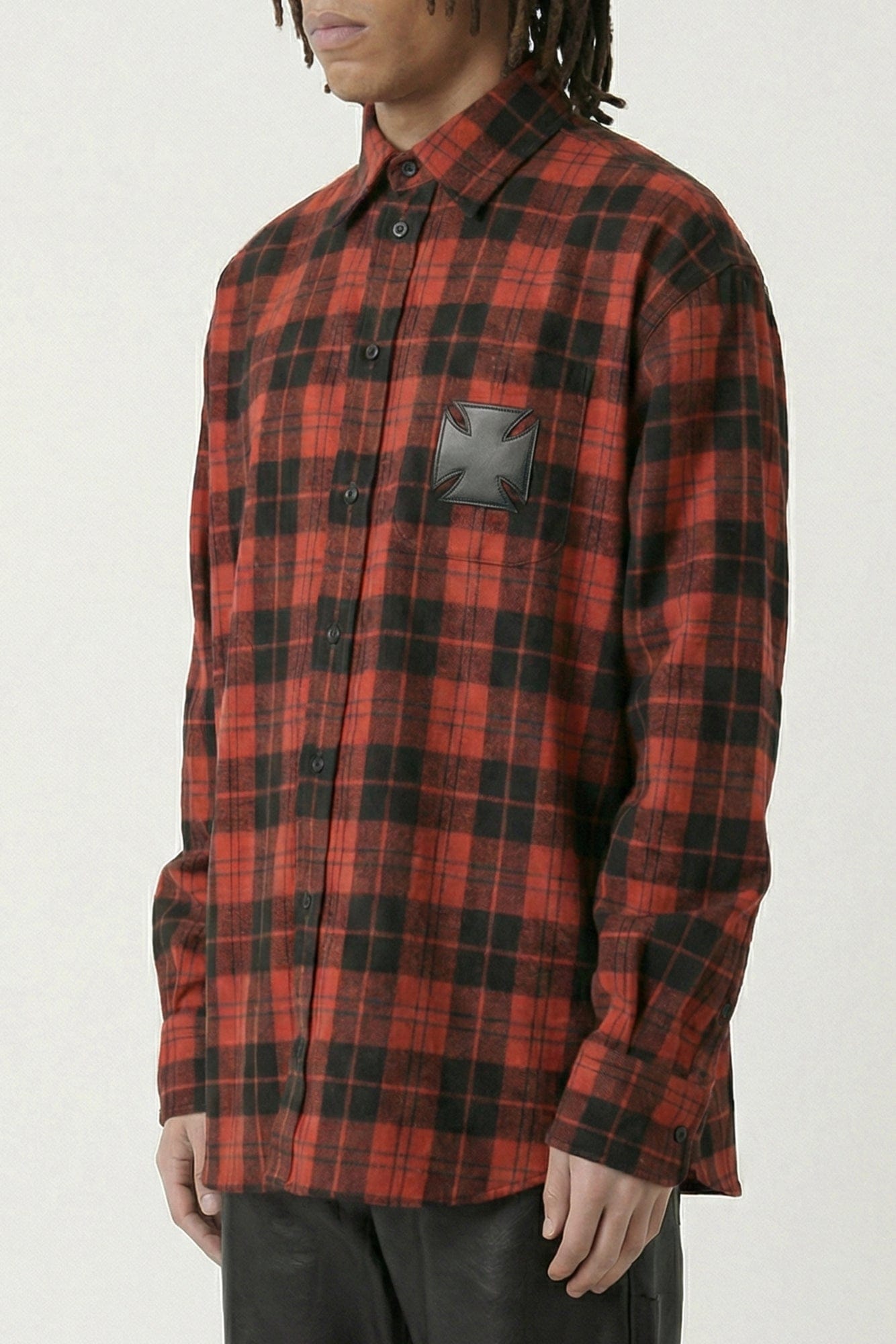 Vetements Leather Cross Flannel Shirt in Red