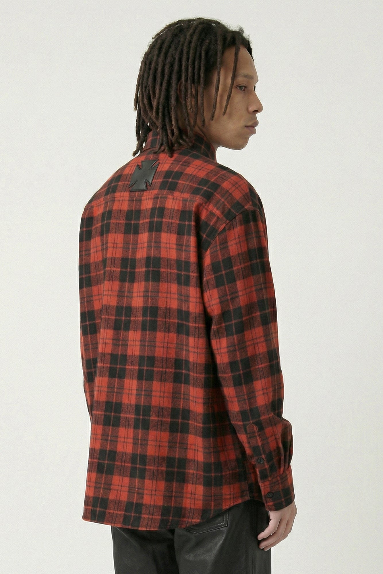 Vetements Leather Cross Flannel Shirt in Red back