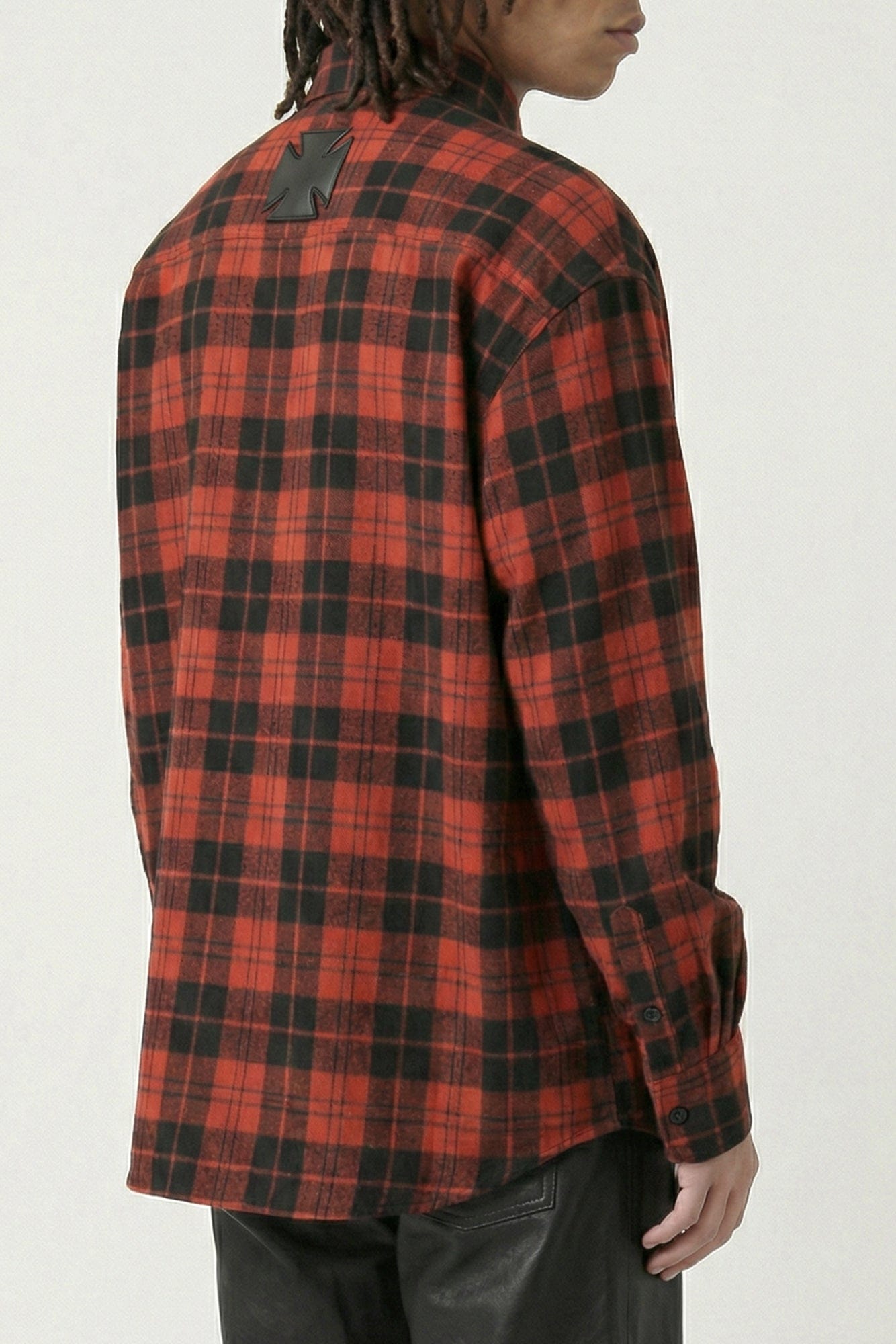 Vetements Leather Cross Flannel Shirt in Red