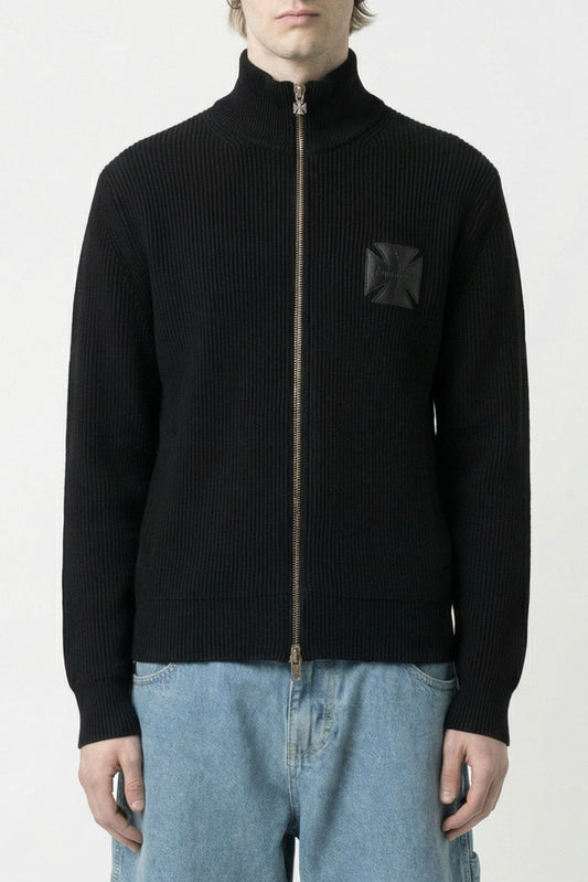 Vetements Leather Cross Zip-Up Sweater in Black