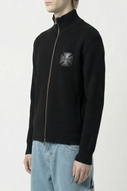 Vetements Leather Cross Zip-Up Sweater in Black side