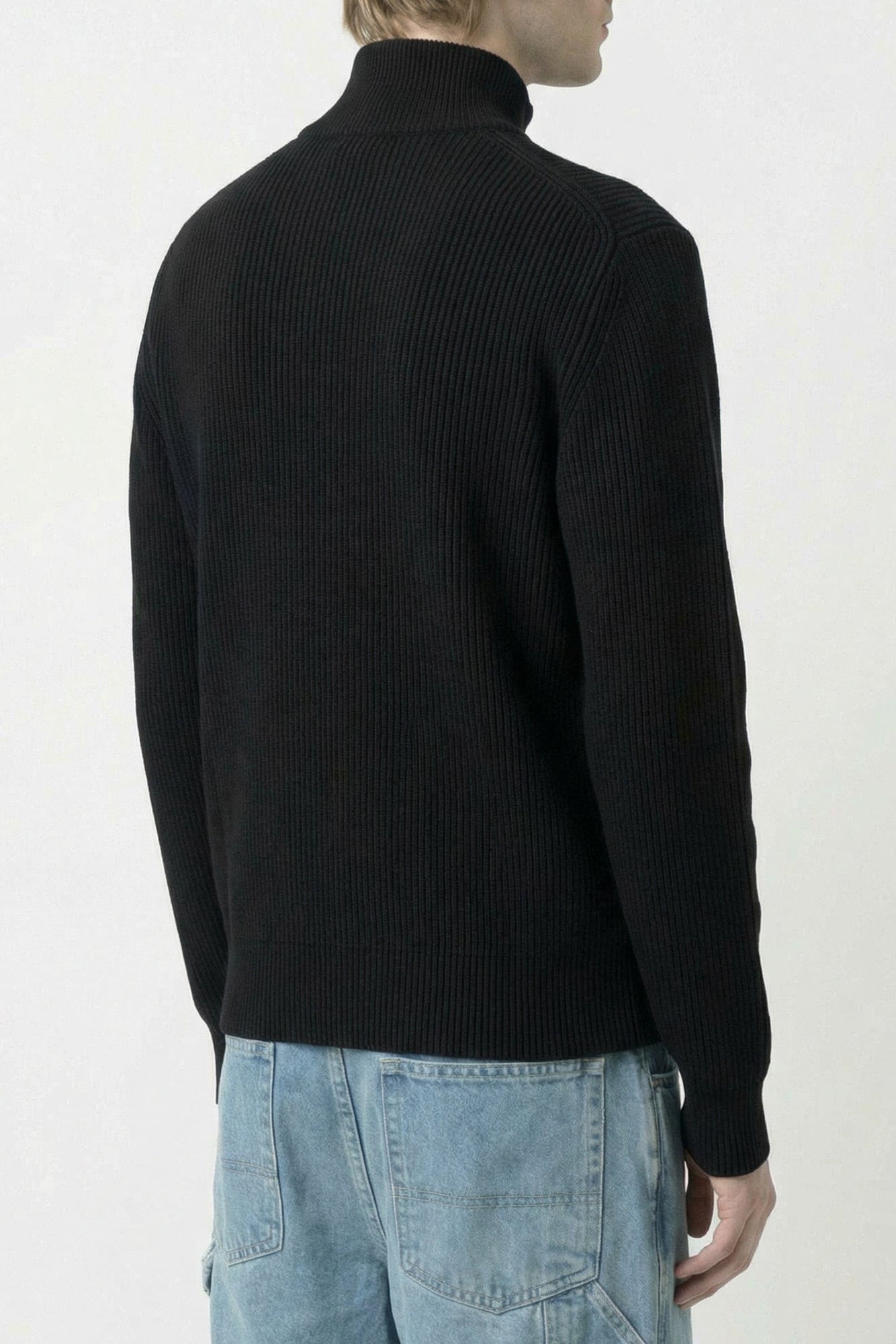 Vetements Leather Cross Zip-Up Sweater in Black back