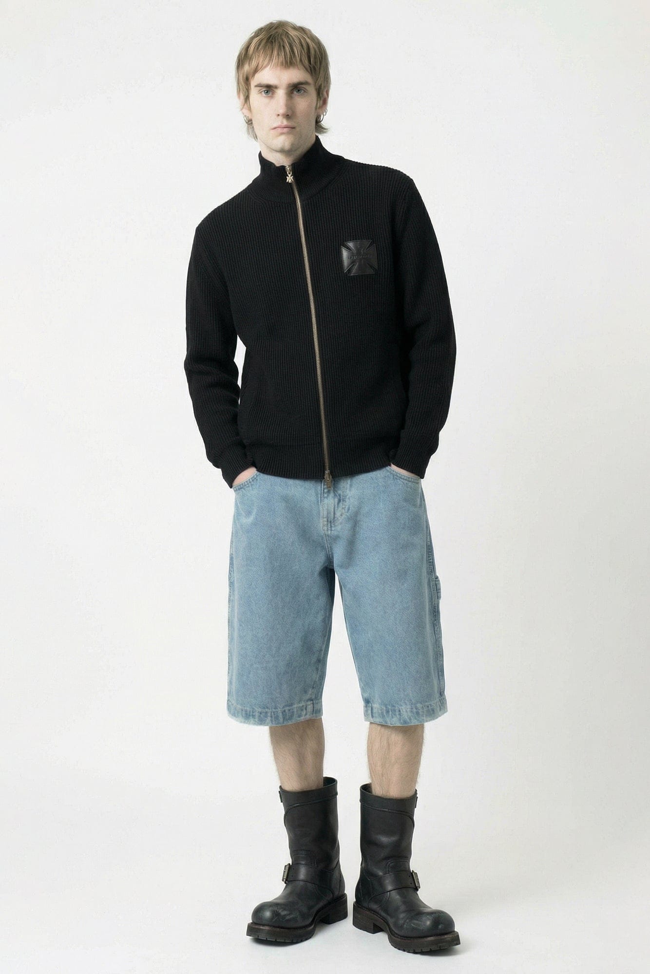 Vetements Leather Cross Zip-Up Sweater in Black