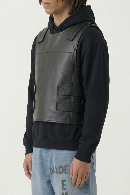 Vetements Leather Velcro Vest in Black side