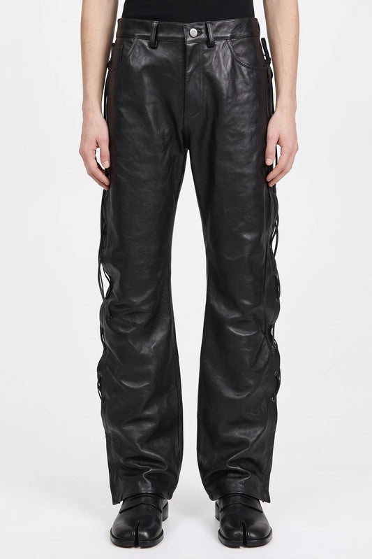 Vetements O-Leg Leather Pants With Side Lace-up