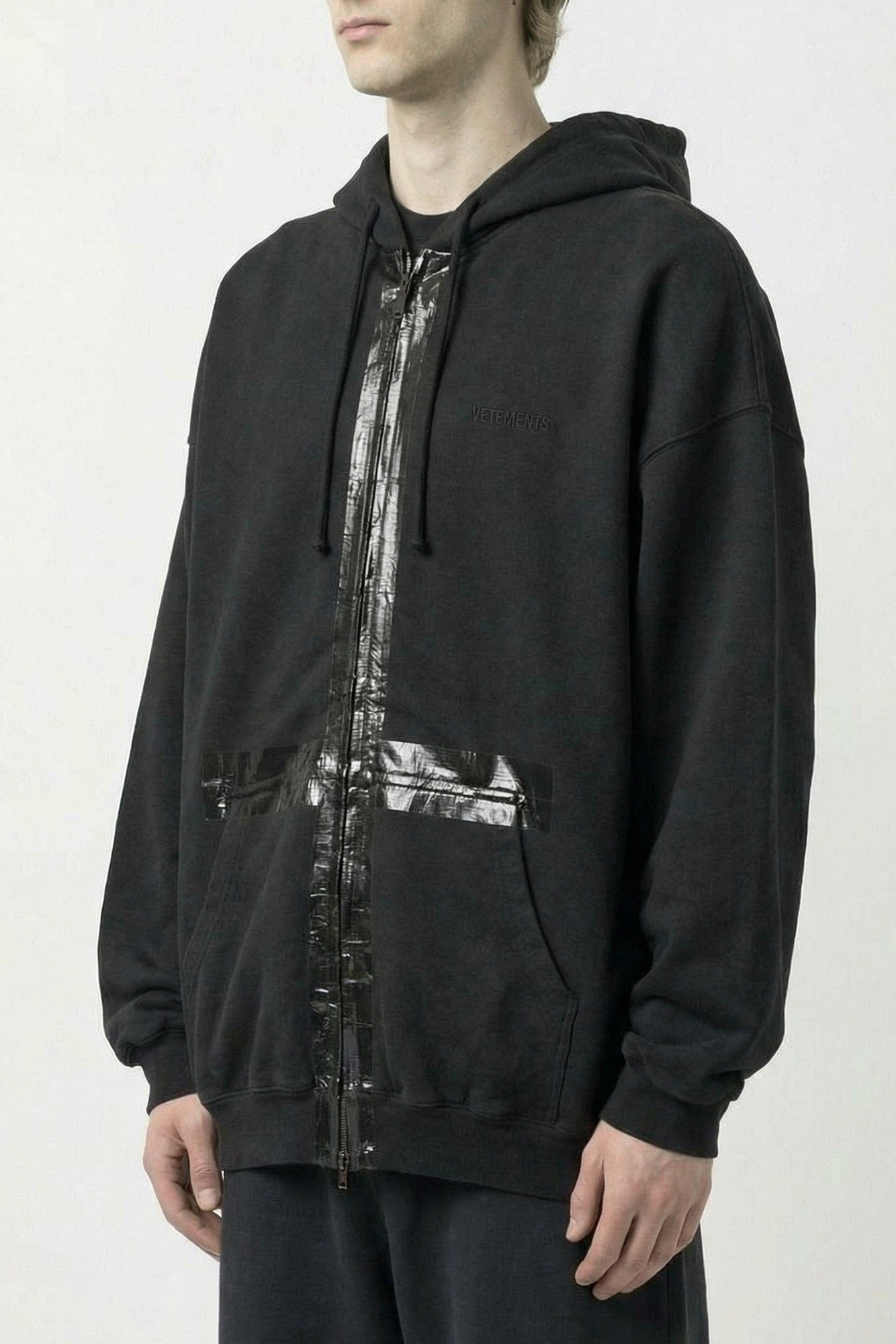 Vetements hooded Sサイズ Vetements Taped Zip-Up Hoodie in Black – Antidote Fashion and