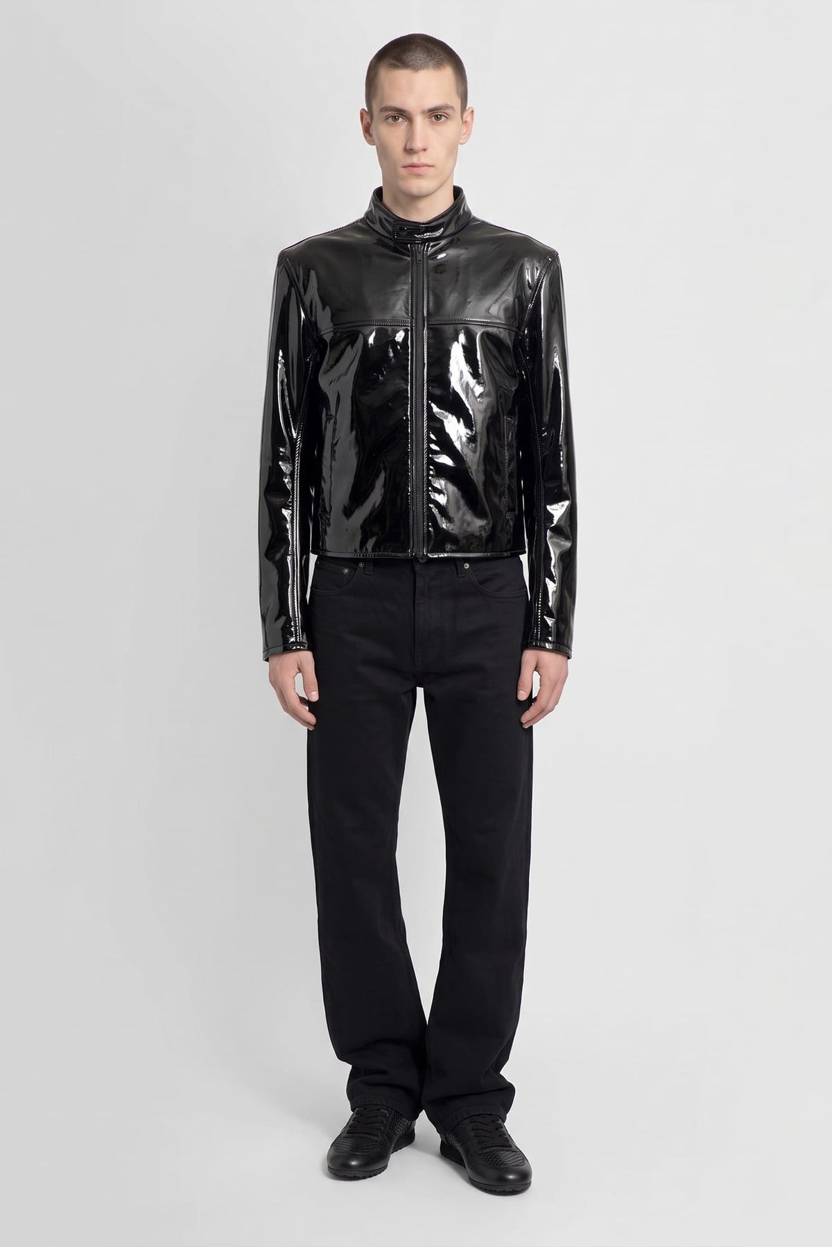 Vetements Boxy Moto Shiny Leather Jacket full look