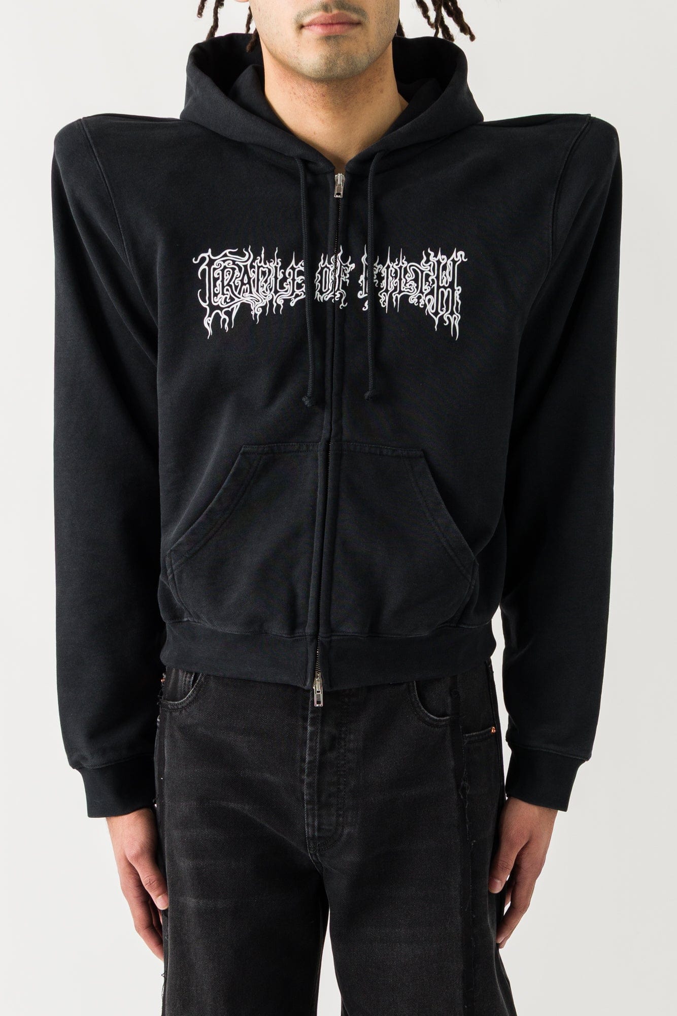 Vetements Logo Extreme Shoulder Fitted Zip-Up Hoodie