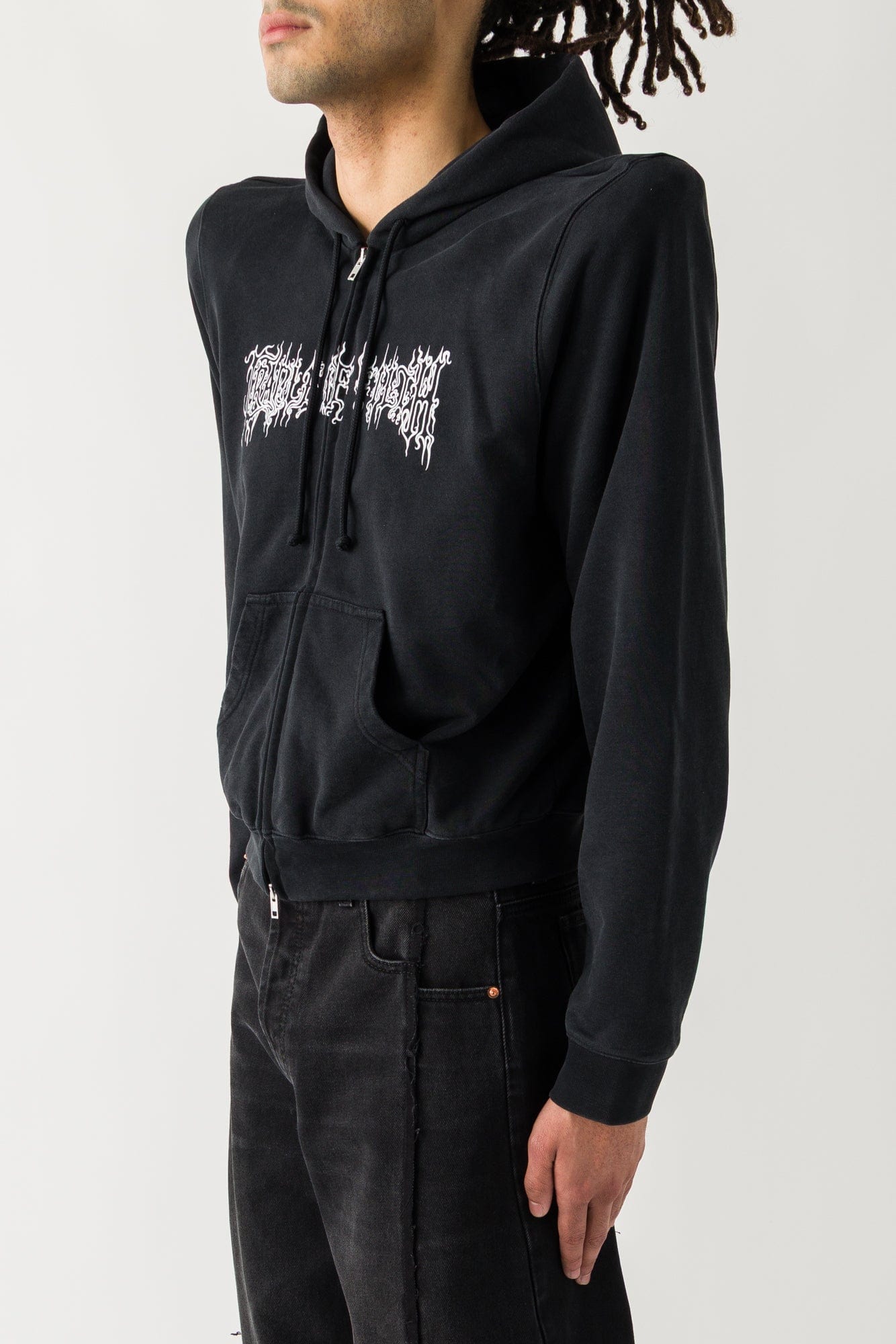 Vetements Logo Extreme Shoulder Fitted Zip-Up Hoodie