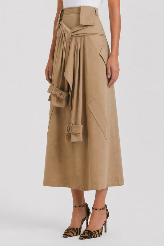 Viktor & Rolf Bow Drape Midi Skirt in Beige SS26 side
