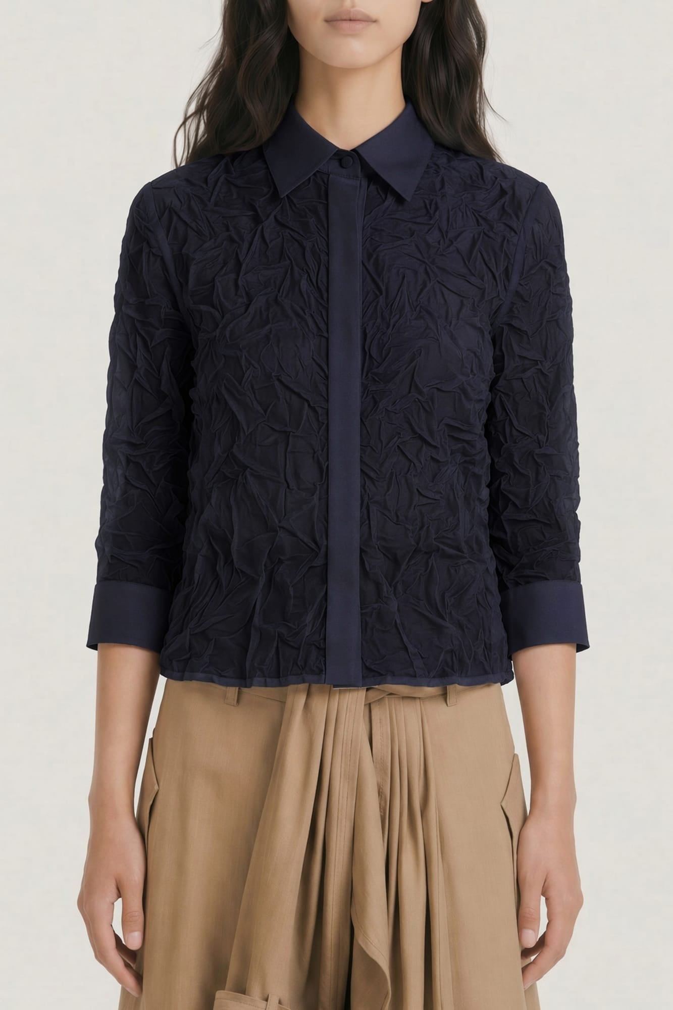 Viktor & Rolf Crinkle Couture Slim Fit Shirt in Navy SS26