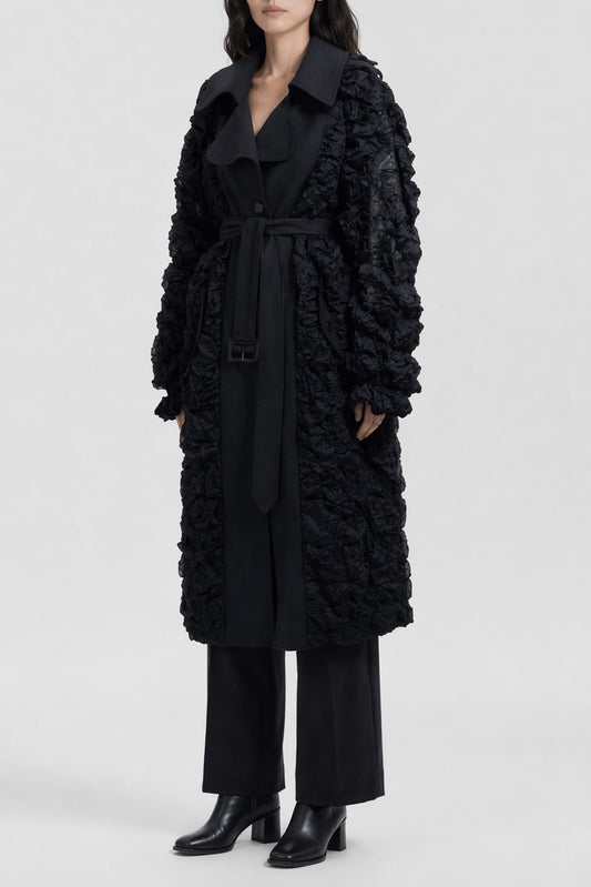 Viktor & Rolf Crinkle Trench in Black SS26 side