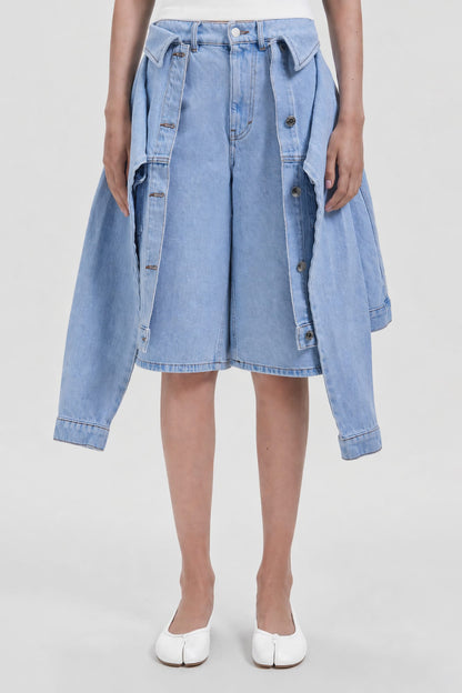 Viktor & Rolf Denim Bow Drape Shorts in Light Denim SS26