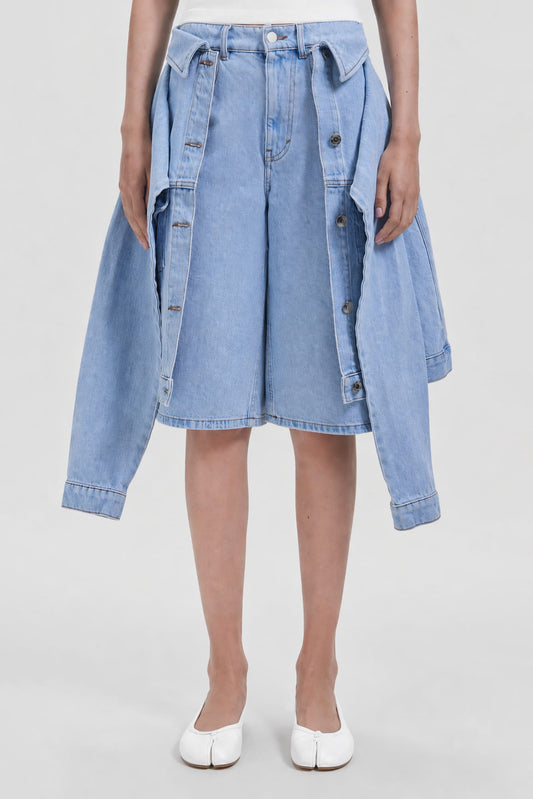 Viktor & Rolf Denim Bow Drape Shorts in Light Denim SS26