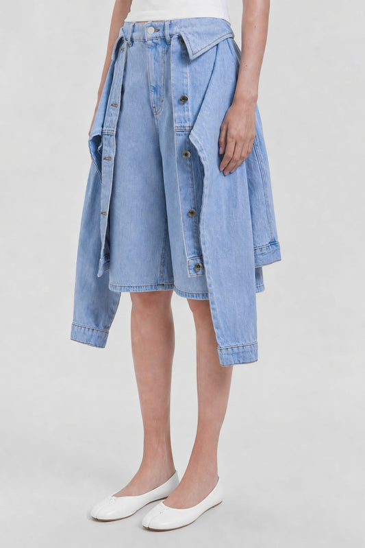 Viktor & Rolf Denim Bow Drape Shorts in Light Denim SS26 side
