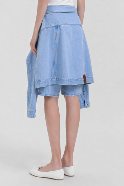 Viktor & Rolf Denim Bow Drape Shorts in Light Denim SS26 back