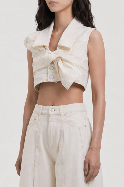 Viktor & Rolf Denim Drape Top in Butter SS26 side