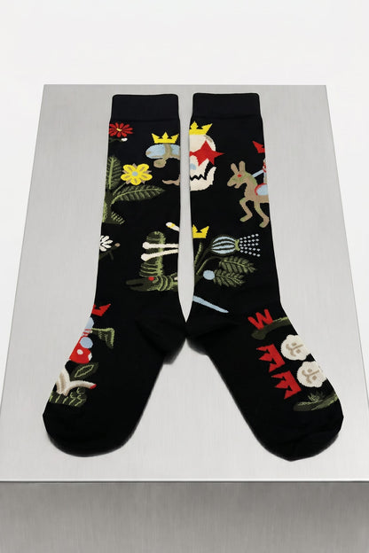 Walter Van Beirendonck Crown Socks in Black flat