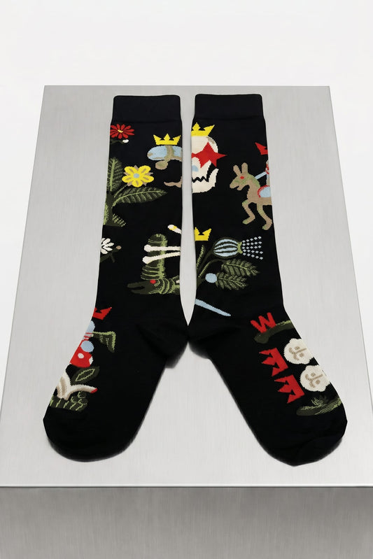 Walter Van Beirendonck Crown Socks in Black flat