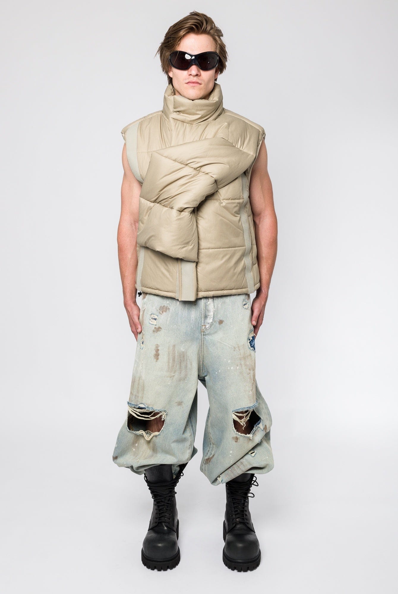 Y/Project Velcro Puffer Vest in Sand front