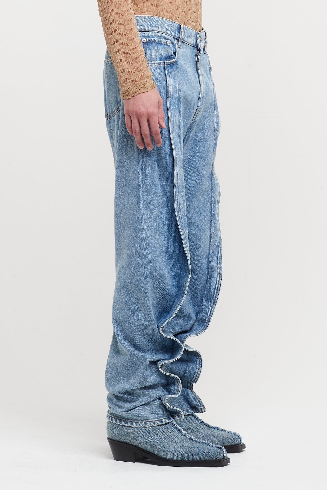 Y/Project Slim Banana Jeans in Blue mens side