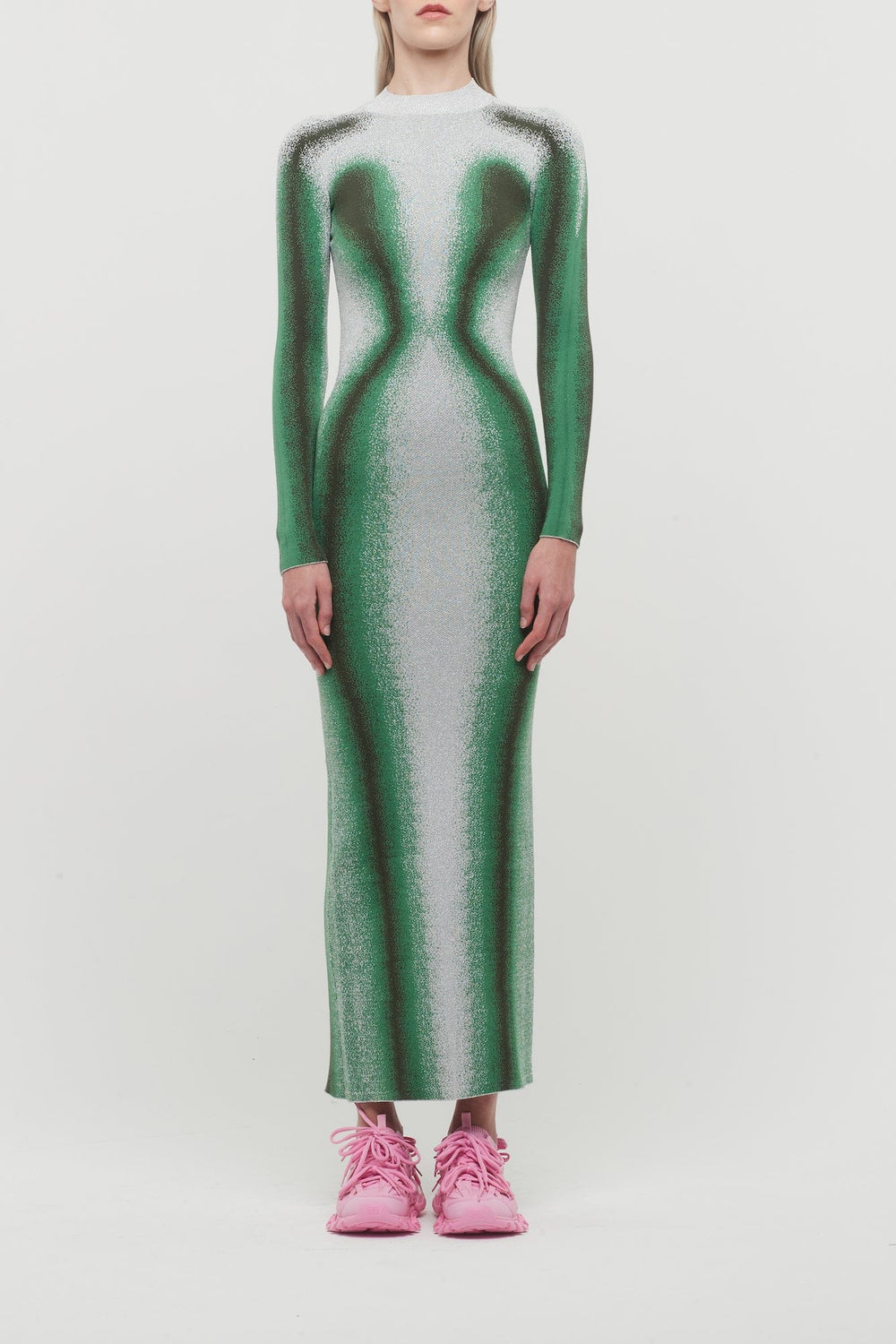 Y/Project Gradient Knit Long Sleeve Dress in Green Green / XS