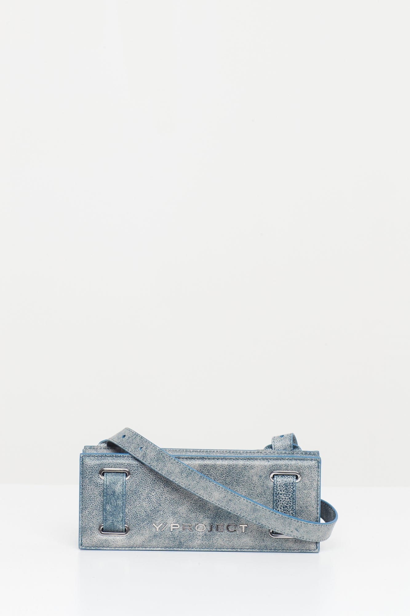 Y/Project Mini Accordion Bag in Blue Denim Leather