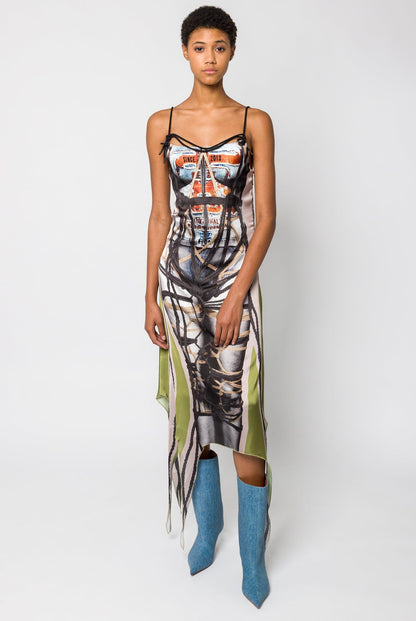 silk dress bondage S/S2003 Dolce & Gabbana lace-up bondage ruched silk midi dress
