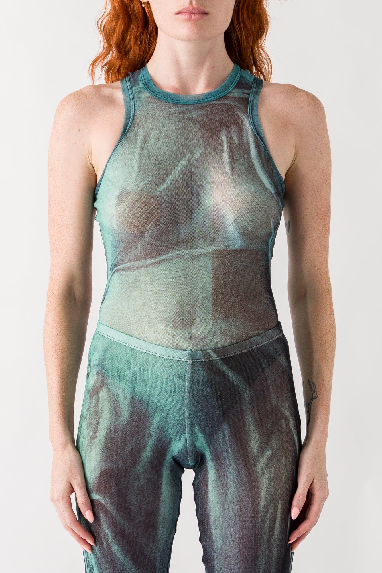 Jean Paul Gaultier Mesh Printed Bodysuit In Water