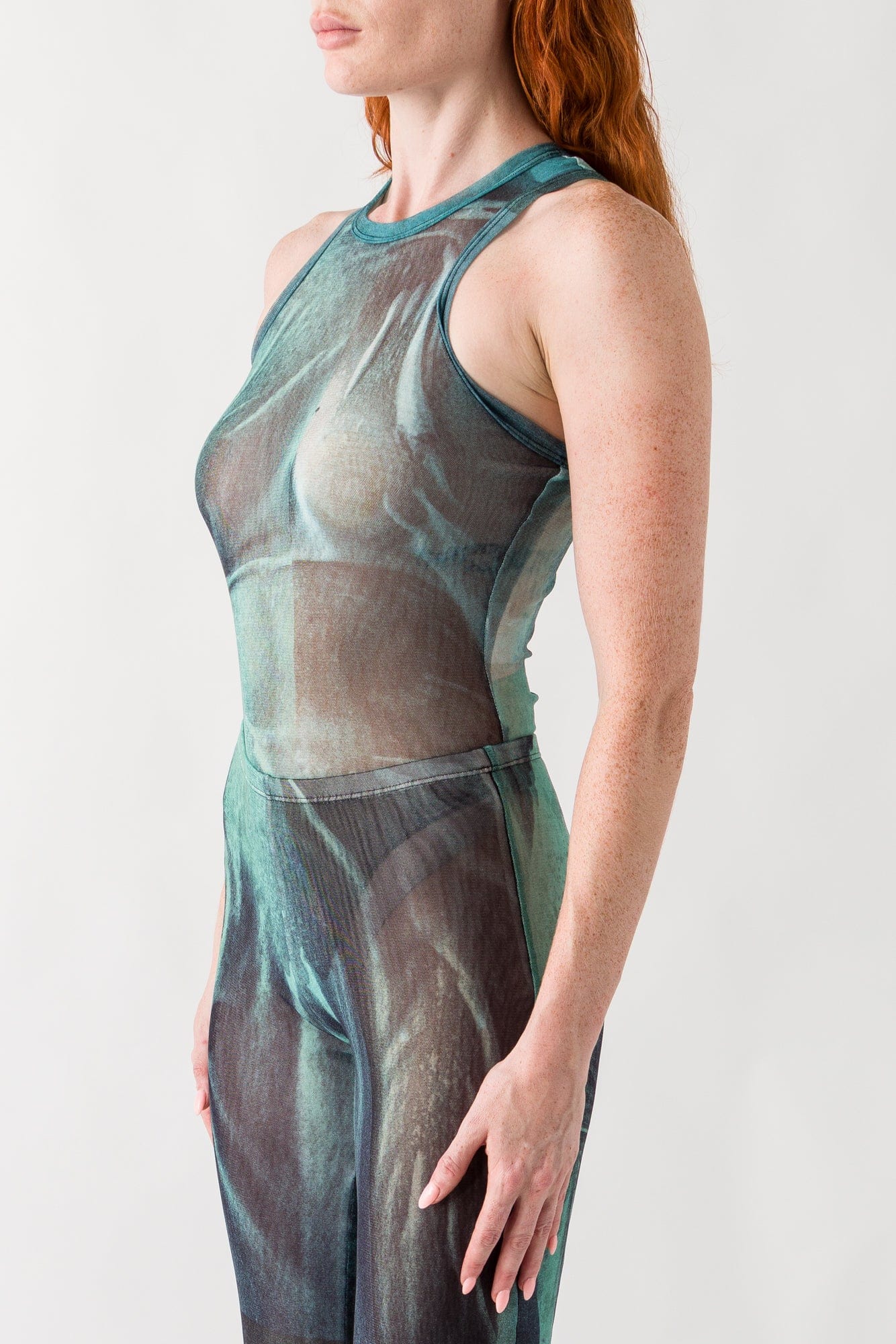 Jean Paul Gaultier Mesh Printed Bodysuit In Water