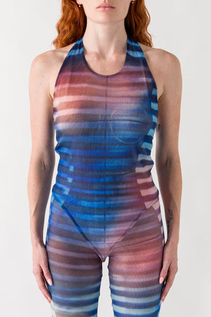 Jean Paul Gaultier Mesh Printed Scarf Top In Air