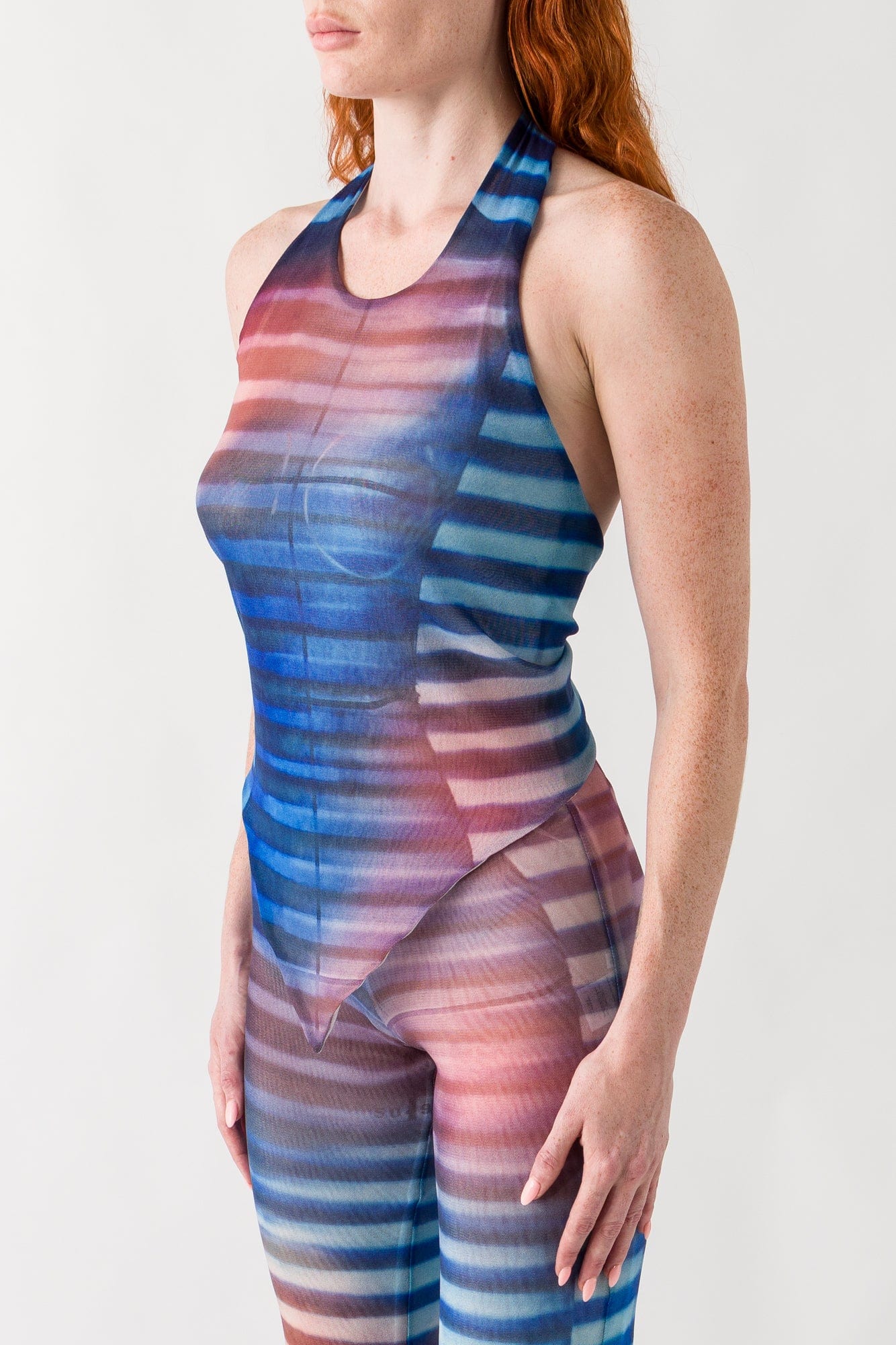 Jean Paul Gaultier Mesh Printed Scarf Top In Air